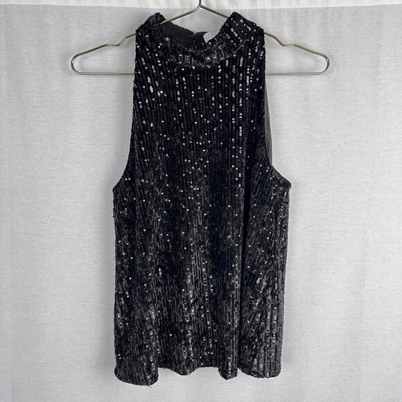 Anthropologie Top Taryn Velvet Sequin Black Tank Holiday Christmas Party Formal - Picture 1 of 6